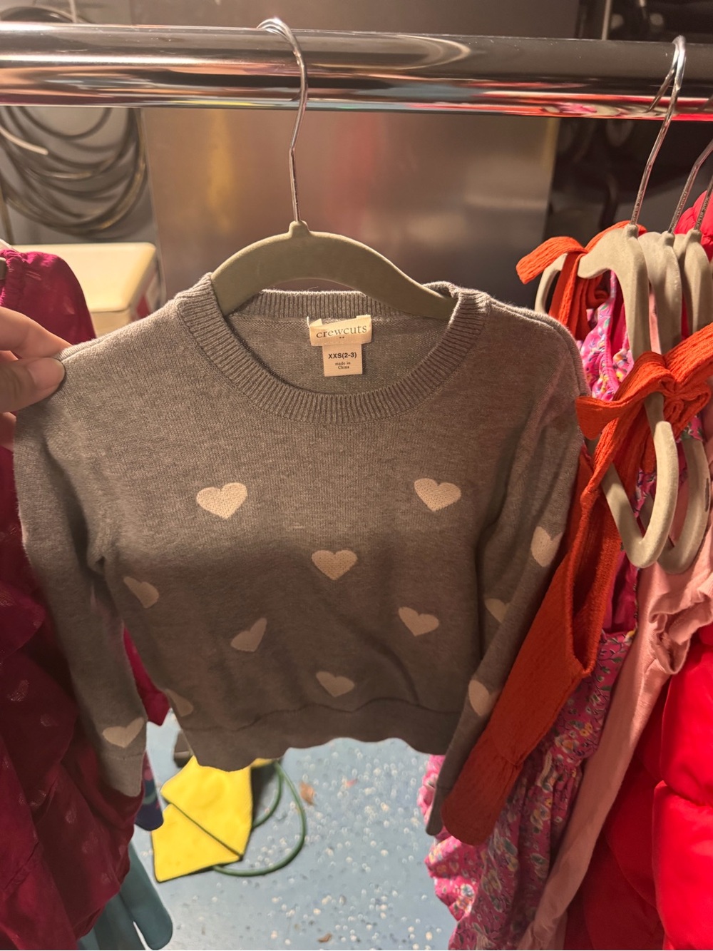 Crewcuts Gray Sweater with Cream Heart Motif